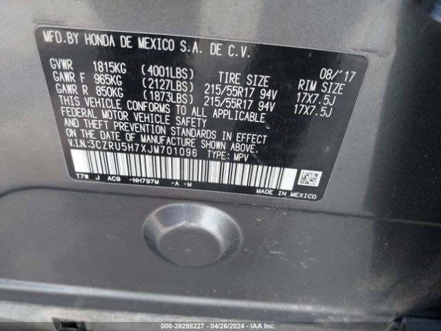3CZRU5H7XJM701096 Honda Hr-v Ex-l