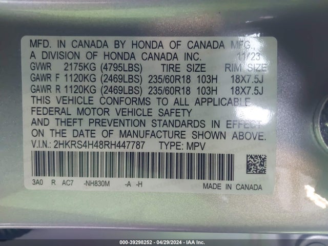 Honda Cr-v Ex Awd 2024 2HKRS4H48RH447787 Image 9
