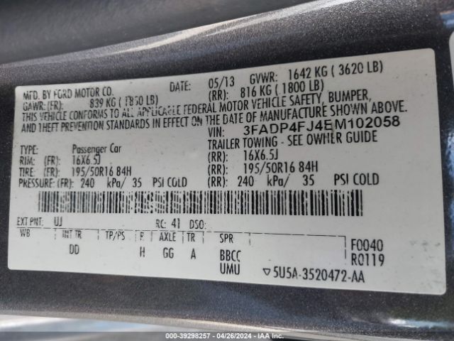 3FADP4FJ4EM102058 Ford Fiesta Titanium