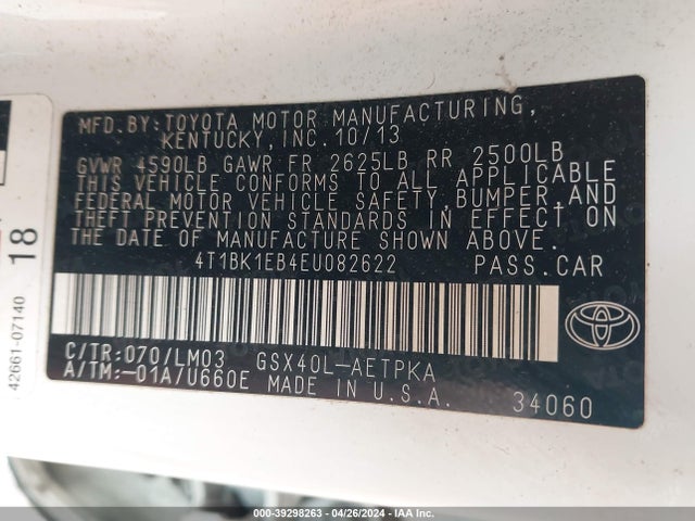 Toyota AVALON LIMITED 2014 4T1BK1EB4EU082622 Image 9