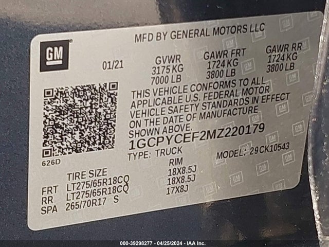 Chevrolet Silverado 1500 4wd  Short Bed Custom Trail Boss 2021 1GCPYCEF2MZ220179 Image 9