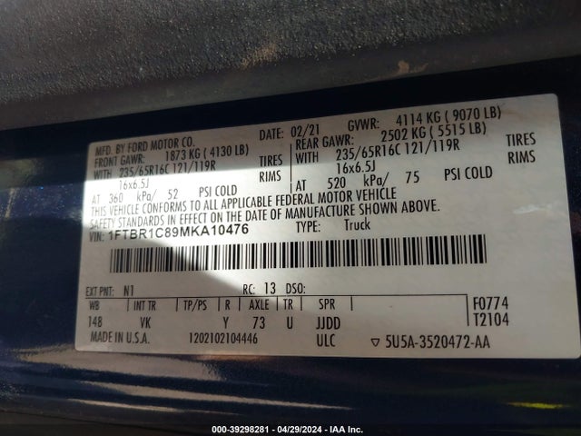 Ford Transit-250 2021 1FTBR1C89MKA10476 Image 9