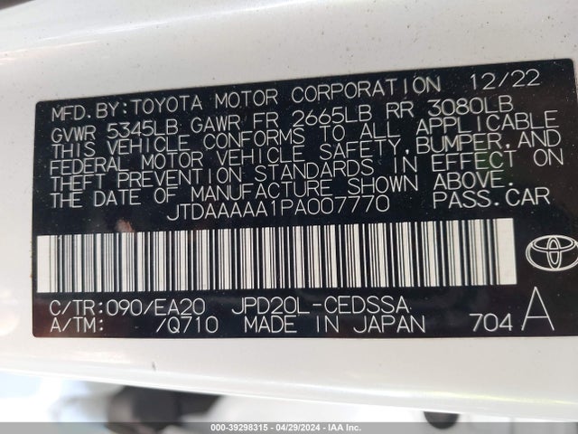 Toyota Mirai Xle 2023 JTDAAAAA1PA007770 Image 9