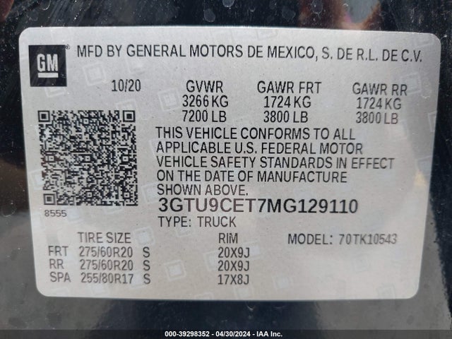 GMC Sierra 1500 4wd  Short Box Elevation 2021 3GTU9CET7MG129110 Image 9