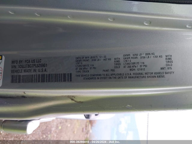 Jeep Gladiator Rubicon 4x4 2023 1C6JJTBG7PL526901 Image 9