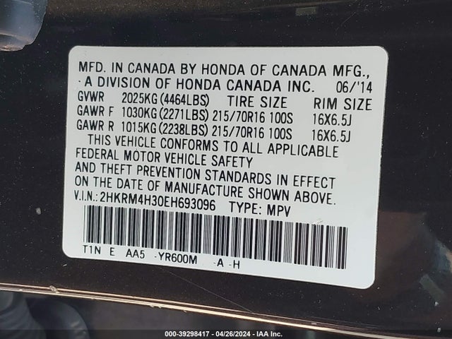Honda CR-V LX 2014 2HKRM4H30EH693096 Image 9