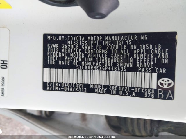 Toyota Corolla S Plus 2016 5YFBURHEXGP446495 Image 9
