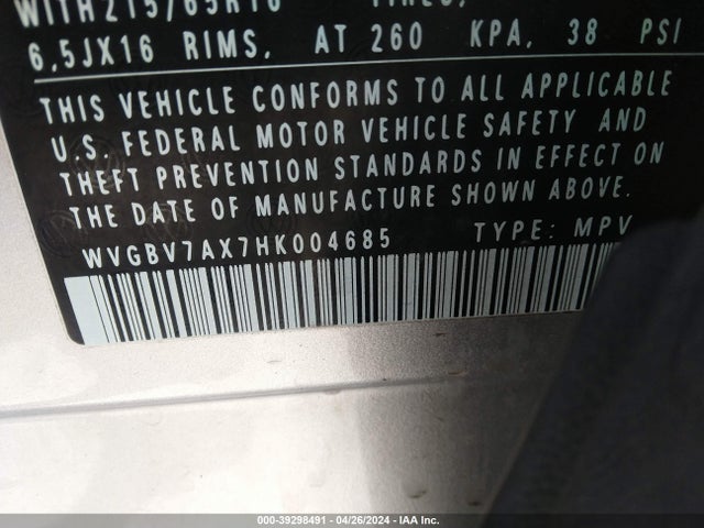 WVGBV7AX7HK004685 Volkswagen Tiguan 2.0t S