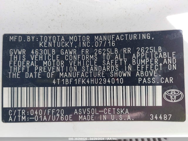 Toyota CAMRY SE 2017 4T1BF1FK4HU294010 Image 9