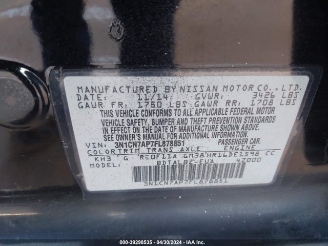 Nissan Versa 1.6 Sv 2015 3N1CN7AP7FL878851 Image 9