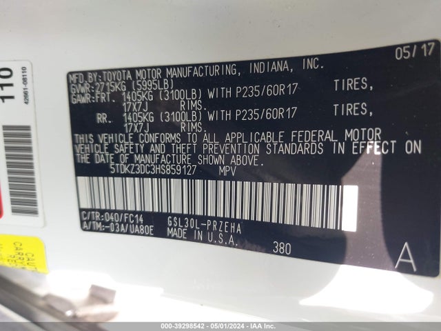 Toyota Sienna Le 8 Passenger 2017 5TDKZ3DC3HS859127 Image 9
