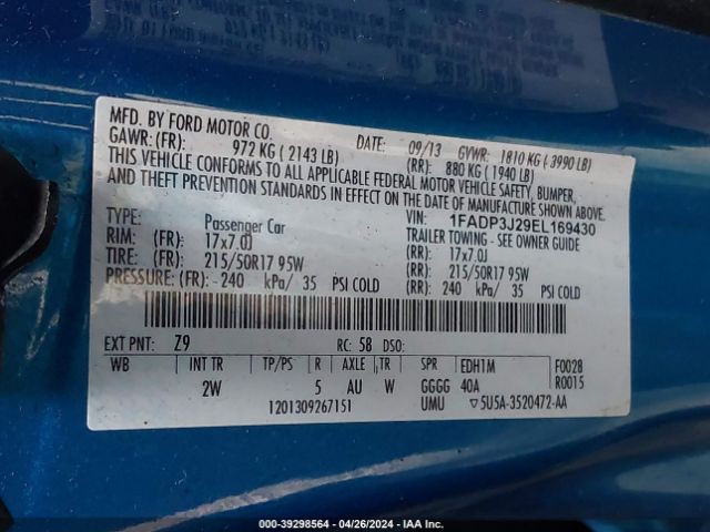 1FADP3J29EL169430 Ford Focus Titanium