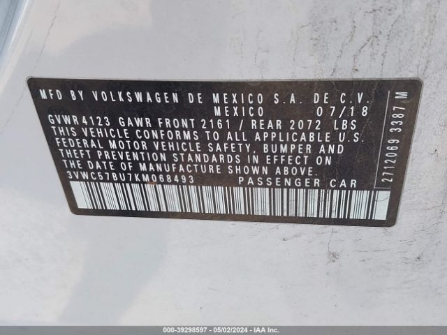 3VWC57BU7KM068493 Volkswagen Jetta 1.4t R-line/1.4t S/1.4t Se