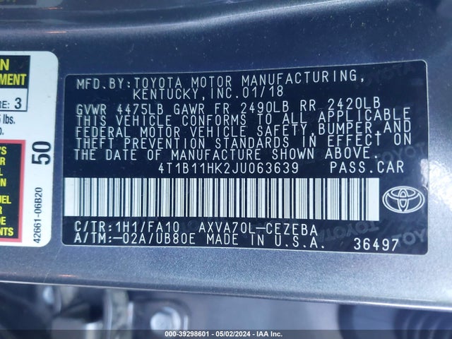 Toyota CAMRY L 2018 4T1B11HK2JU063639 Image 9