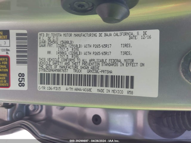 Toyota Tacoma Trd Sport 2017 3TMBZ5DN6HM007657 Image 9