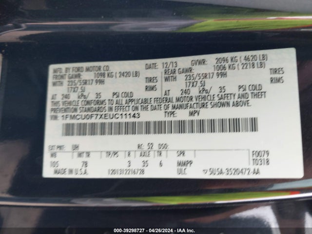 Ford ESCAPE S 2014 1FMCU0F7XEUC11143 Image 9