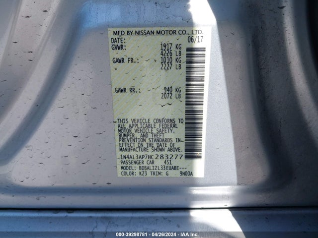 Nissan Altima 2.5 Sv 2017 1N4AL3AP7HC283277 Image 9