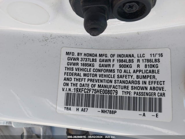 Honda CIVIC EX 2017 19XFC2F75HE008079 Image 9