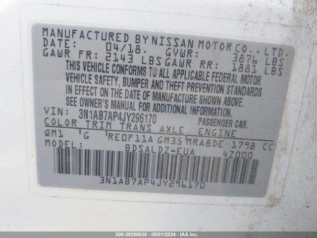 Nissan SENTRA SV 2018 3N1AB7AP4JY296170 Image 9