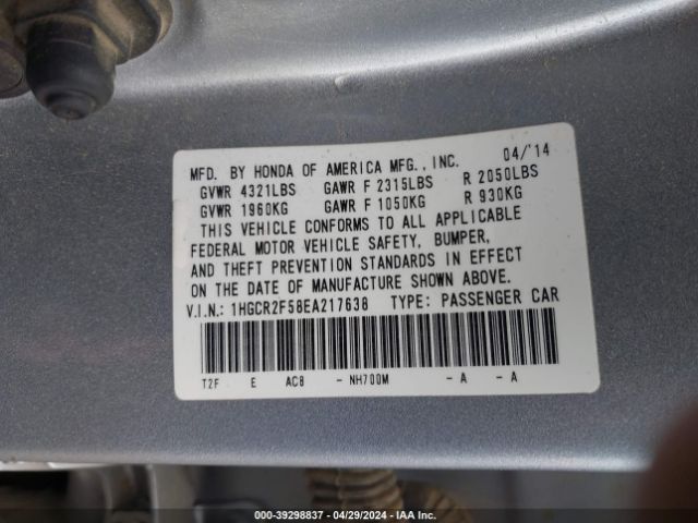 1HGCR2F58EA217638 Honda Accord Sport