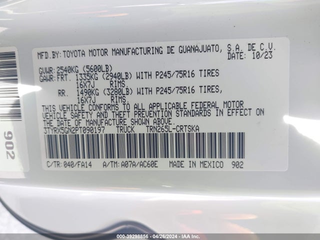 Toyota Tacoma Access Cab/sr/sr5 2023 3TYRX5GN2PT090197 Image 9