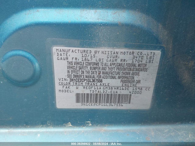 Nissan Versa Note Sv 2016 3N1CE2CP1GL367556 Image 9