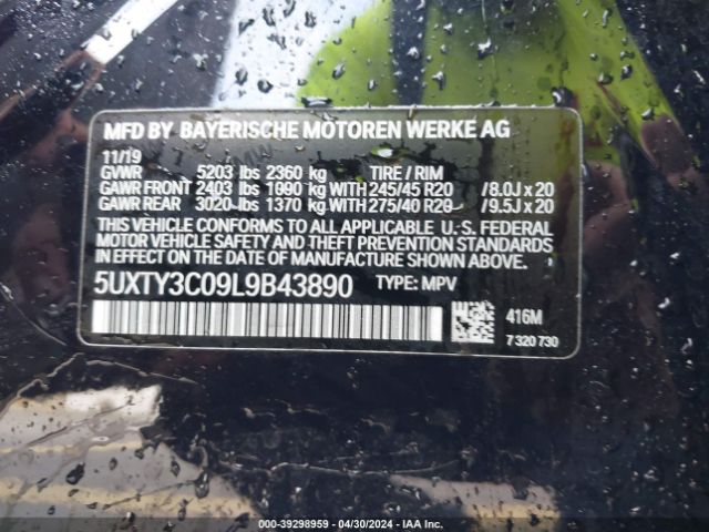 5UXTY3C09L9B43890 BMW X3 Sdrive30i