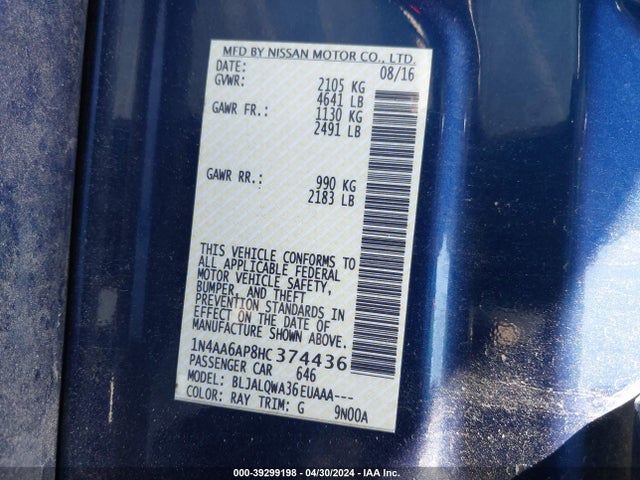 Nissan Maxima 3.5 S 2017 1N4AA6AP8HC374436 Image 9