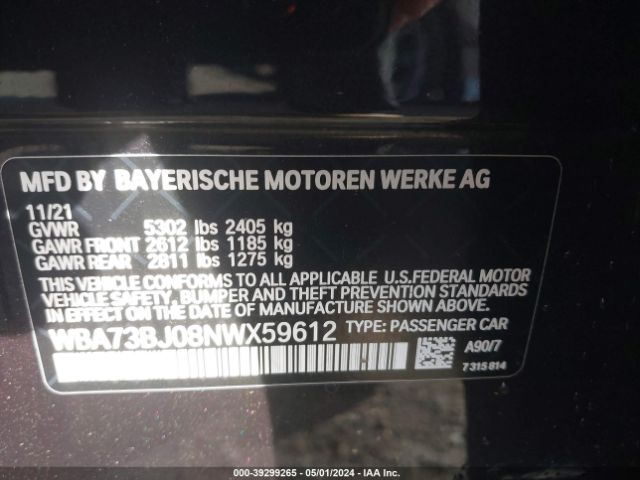 2022 BMW 540I WBA73BJ08NWX59612 Photo 8