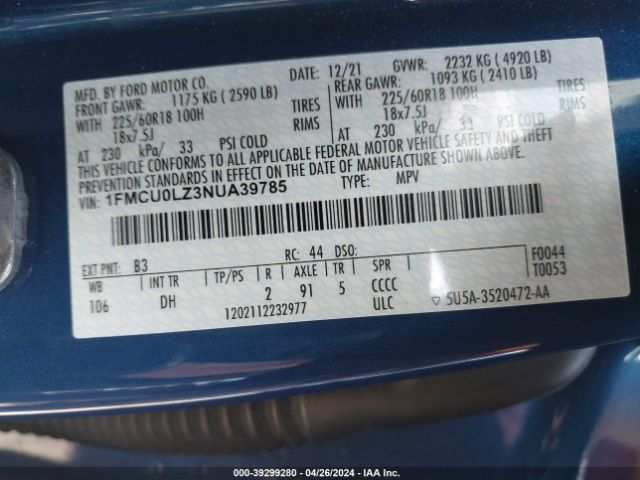 2022 FORD ESCAPE 1FMCU0LZ3NUA39785 Photo 8