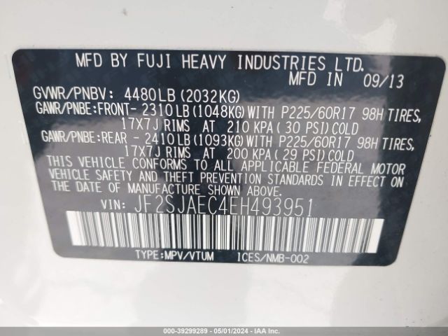 JF2SJAEC4EH493951 Subaru Forester 2.5i Premium