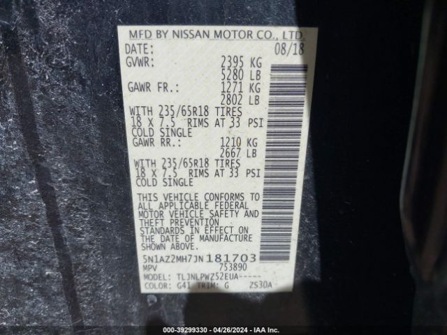 5N1AZ2MH7JN181703 Nissan MURANO S