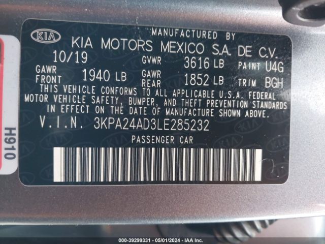 3KPA24AD3LE285232 KIA RIO S