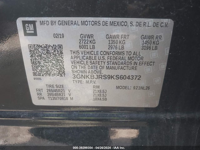 Chevrolet BLAZER RS 2019 3GNKBJRS9KS604372 Image 9