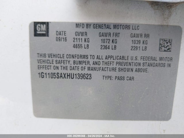 Chevrolet IMPALA LT 2017 1G1105SAXHU139623 Image 9