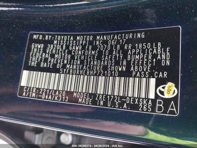 Toyota Corolla Xse 2017 5YFBURHE8HP721010 Image 9