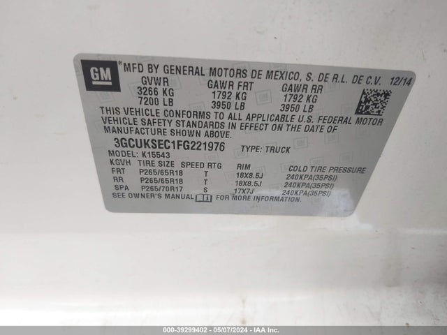 Chevrolet Silverado 1500 2lz 2015 3GCUKSEC1FG221976 Image 9