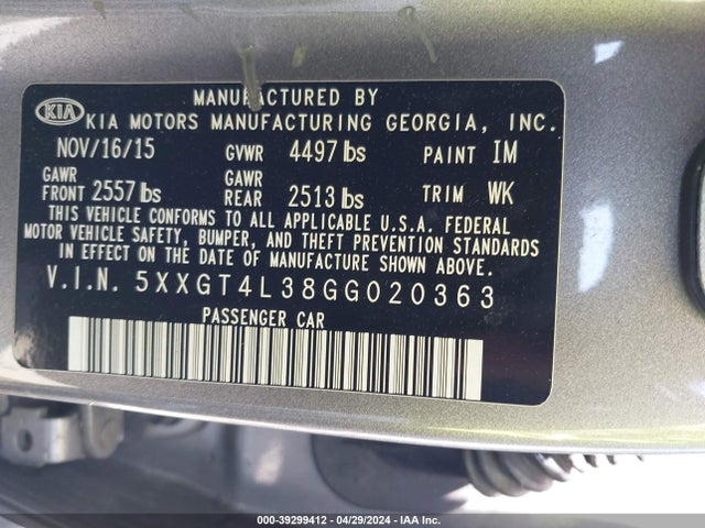 KIA Optima Lx 2016 5XXGT4L38GG020363 Image 9