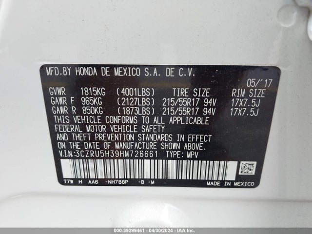 Honda HR-V LX 2017 3CZRU5H39HM726661 Image 9