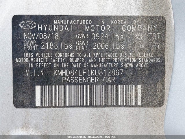 Hyundai ELANTRA SEL 2019 KMHD84LF1KU812867 Image 9