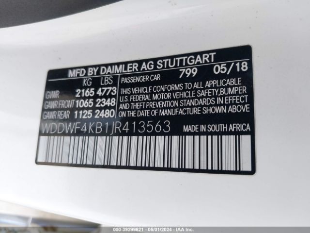 WDDWF4KB1JR413563 Mercedes-Benz C 300 4matic