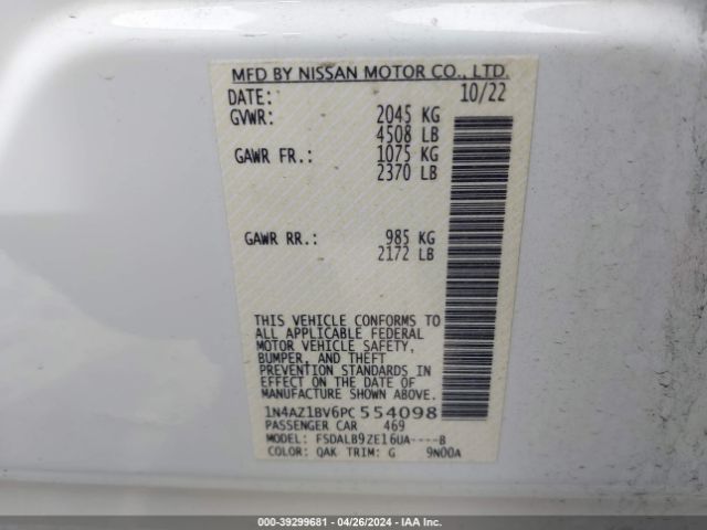 1N4AZ1BV6PC554098 Nissan Leaf S 40 Kwh