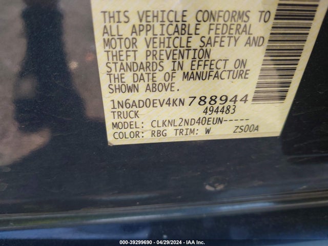 Nissan Frontier Sv 2019 1N6AD0EV4KN788944 Image 9