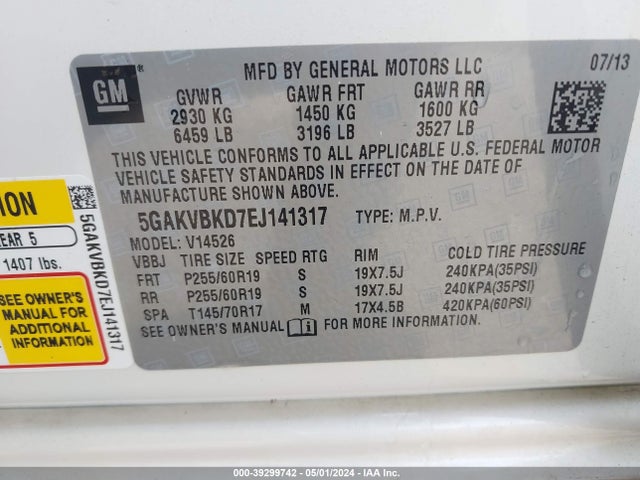 Buick Enclave Leather 2014 5GAKVBKD7EJ141317 Image 9