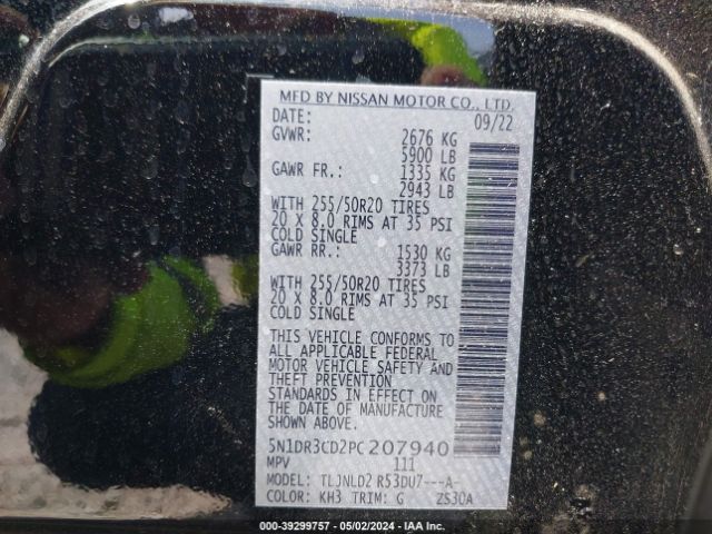 5N1DR3CD2PC207940 Nissan Pathfinder Sl 4wd