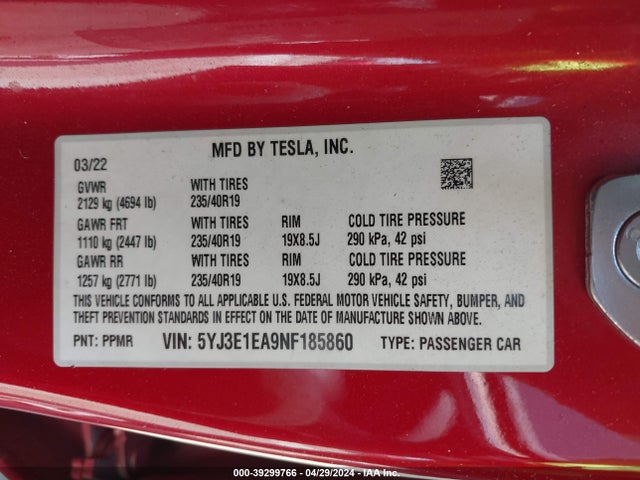 2022 TESLA MODEL 3 5YJ3E1EA9NF185860 Photo 8