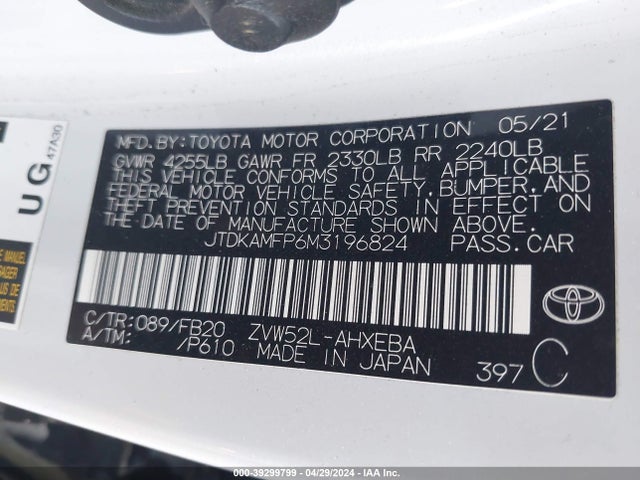 Toyota Prius Prime Le 2021 JTDKAMFP6M3196824 Image 9