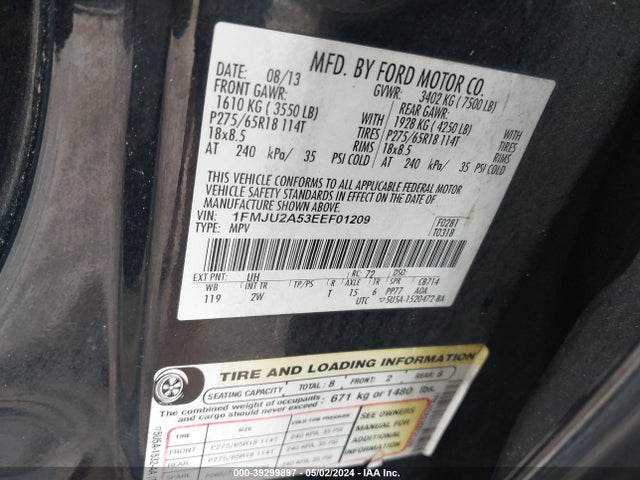 Ford Expedition Limited 2014 1FMJU2A53EEF01209 Image 9