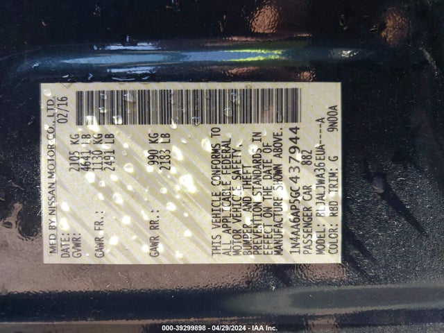 Nissan Maxima 3.5 Sv 2016 1N4AA6AP5GC437944 Image 9