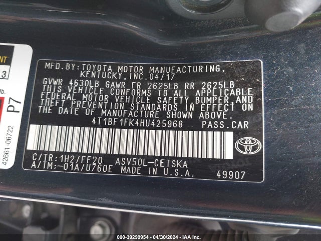 Toyota CAMRY SE 2017 4T1BF1FK4HU425968 Image 9